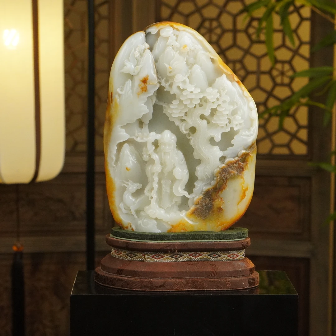 【十九世纪】白玉寿星山子摆件（高20.5cm宽14cm重1858g）
