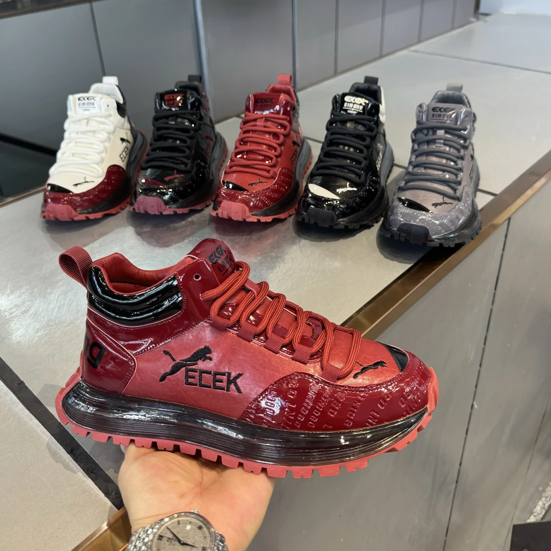 1250冬季新款男士漆皮亮面时尚百搭厚底增高底运动休闲高帮阿甘鞋