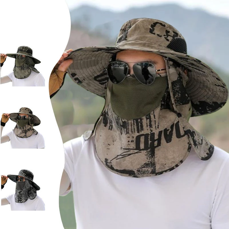 男士迷彩面罩可拆卸遮阳渔夫帽户外透气遮脸防晒适合钓鱼旅游登山