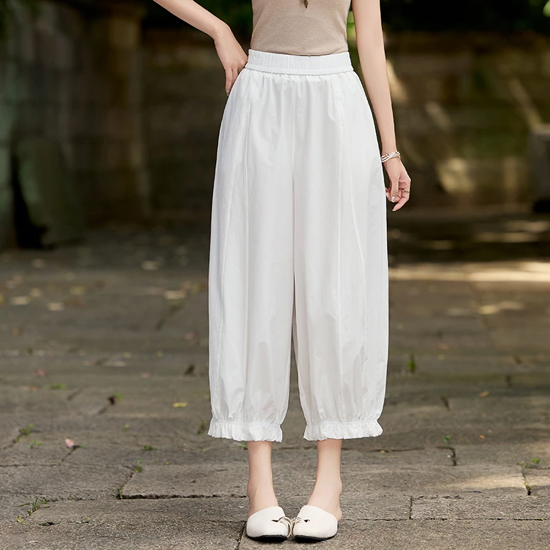2025夏季新款灯笼裤女薄款遮肉显瘦宽松时尚防晒木耳边九分休闲裤