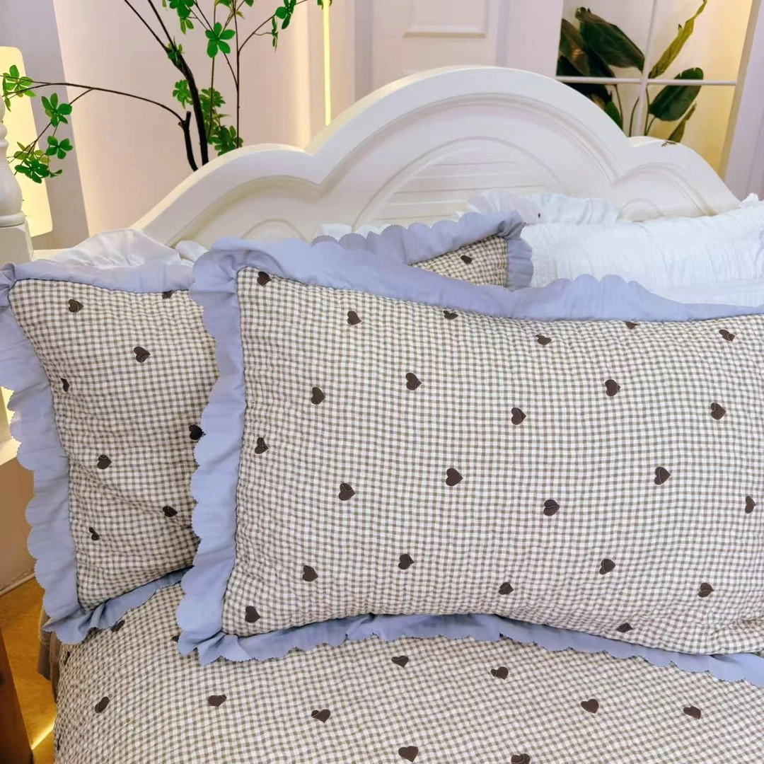 A类四季款【焦糖爱心】有氧提花泡泡棉枕套枕头套-F