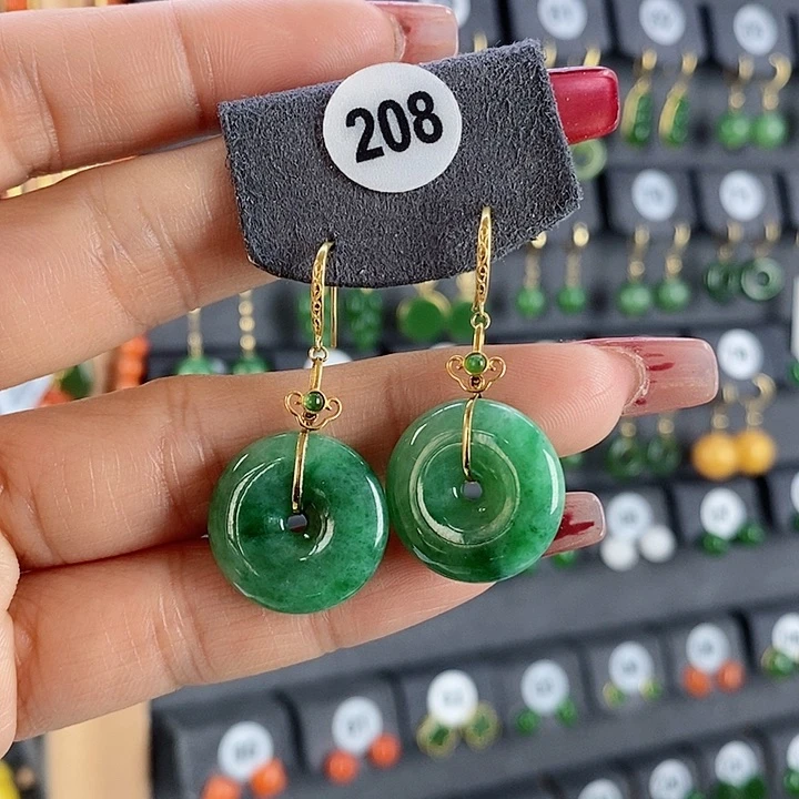 翡翠耳饰18K金镶嵌耳饰