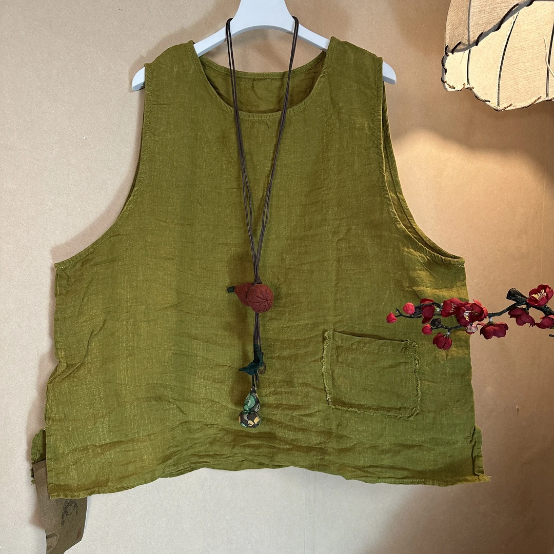 【语禾】MGN337干洗亚麻手工的擦色大版单穿打底背心（长63胸围124）