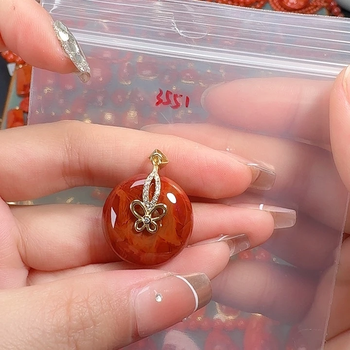 南红玛瑙银S925镶嵌吊坠