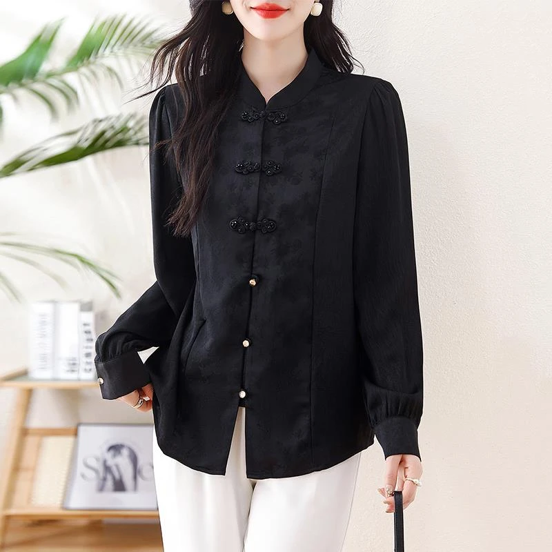法芬图新新中式国风提花衬衫女2025秋季新款气质显瘦复古大码上衣