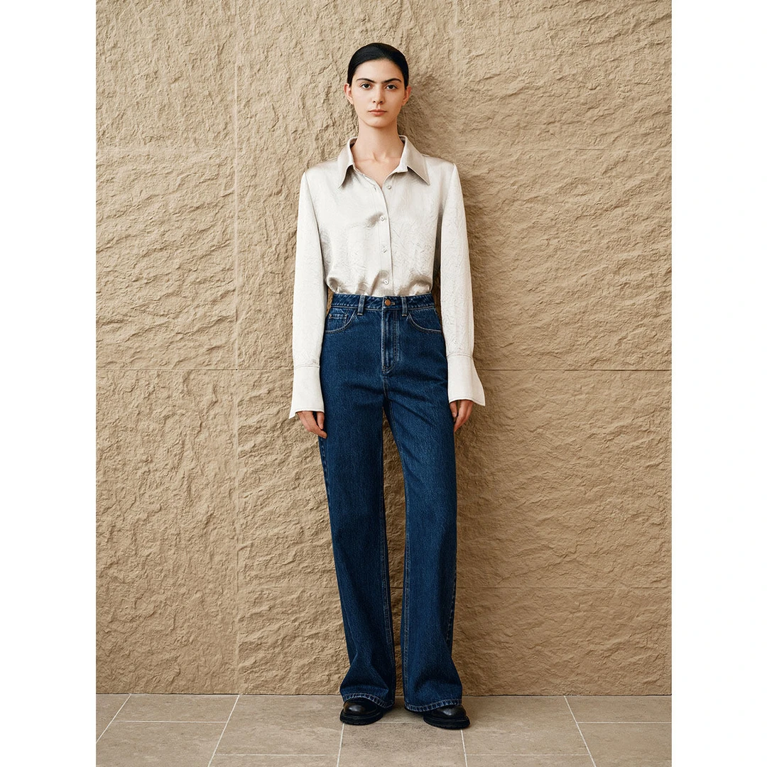 INSUN恩裳冬季纯棉复古怀旧微喇牛仔裤9C34520050