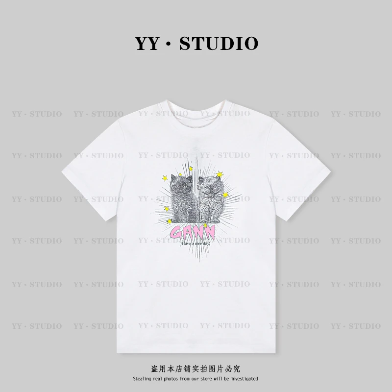【YANYAN】夏季新款两只猫咪短袖T恤YY-2376