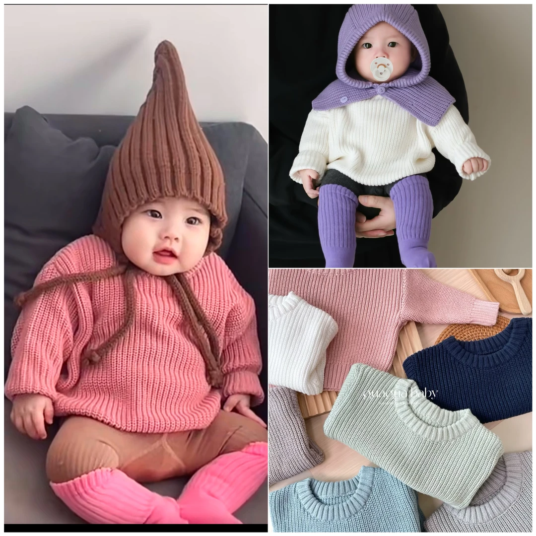 韩版男女童毛衣婴儿衣服 2024秋冬季纯色宝宝毛衣婴儿套头打底衫