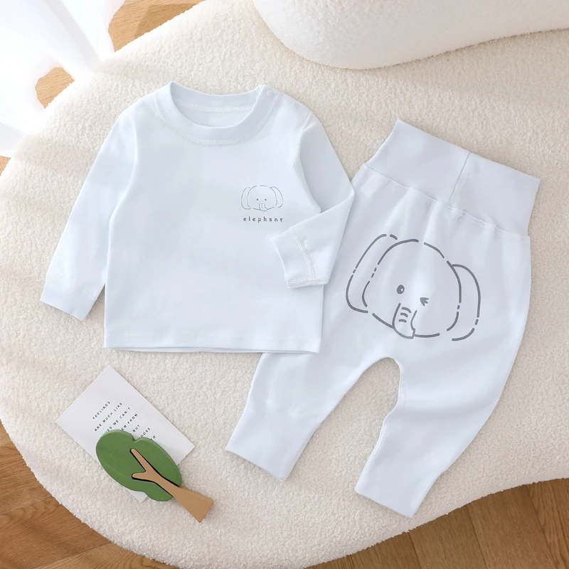 婴儿睡衣内衣纯棉春秋高腰护肚女童分体套装男宝秋衣秋裤打底衣服