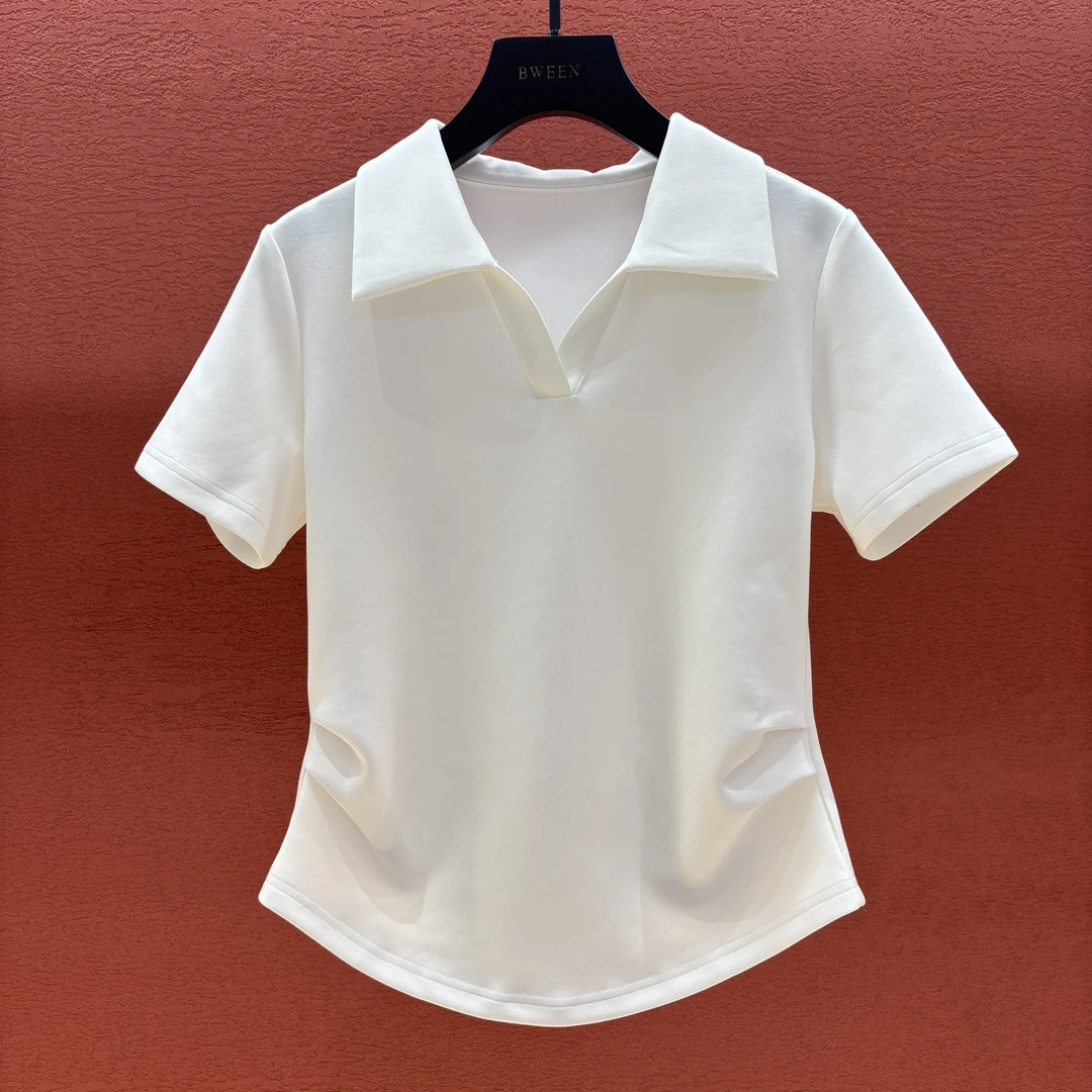 【Q简约POLO领】25年夏立体裁剪设计感女士时尚V领半袖显瘦短袖T恤