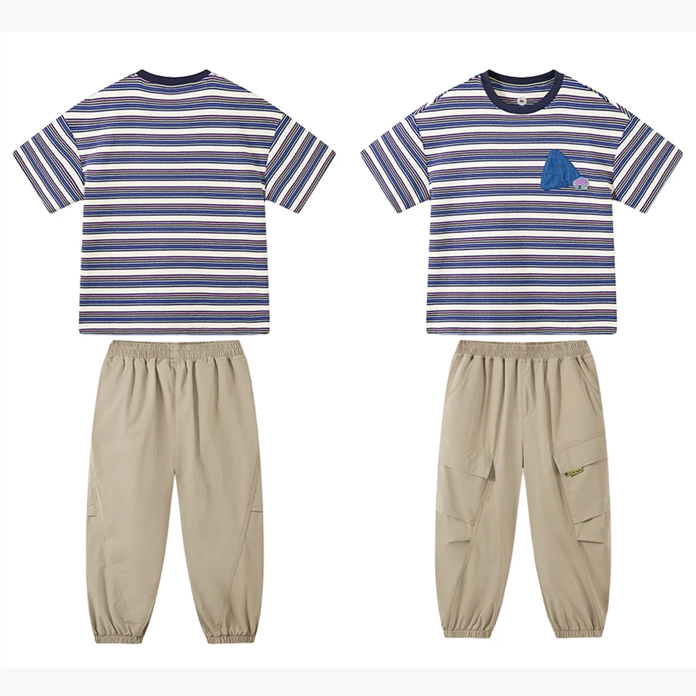 MQD童装25夏季新品学院风运动休闲条纹内搭短袖T恤套装TCW0338M