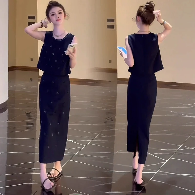 时尚套装裙女2025夏季新款洋气显瘦无袖上衣包臀裙半身裙两件套潮