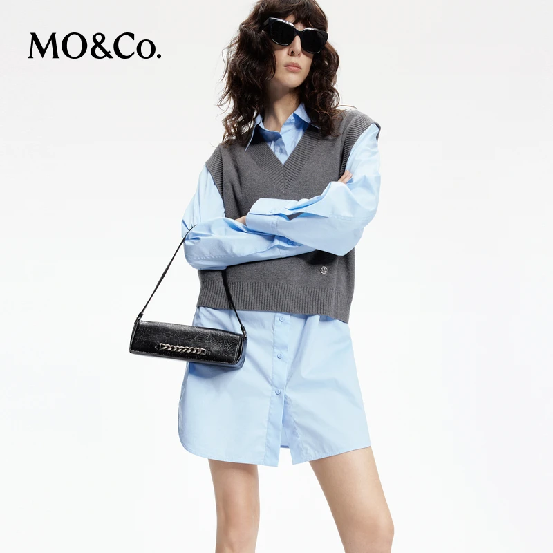 【诗语专属】MOCO学院风针织衫宽松衬衫连衣裙MBD1DRS031