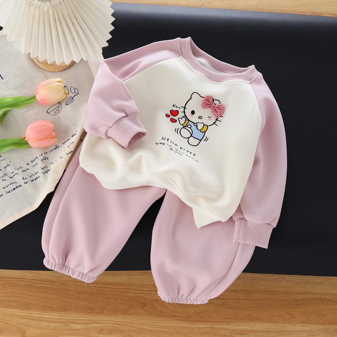 儿童女童2025卫衣套装秋季新款韩版休闲卡通圆领公主风爆款两件套