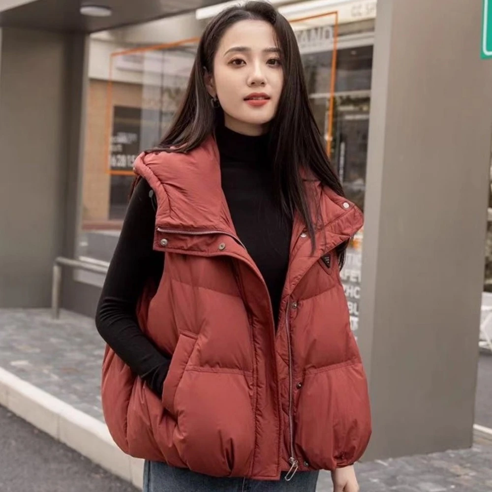 2025秋冬季时尚洋气连帽马甲女短款上衣时尚外穿背心宽松马夹外套