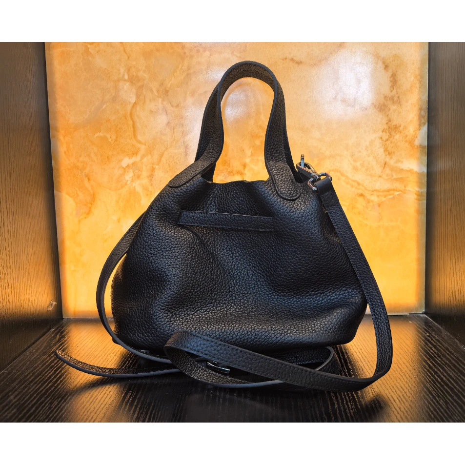 薇薇手工真皮包-黑色-长23x高19-菜篮子A308