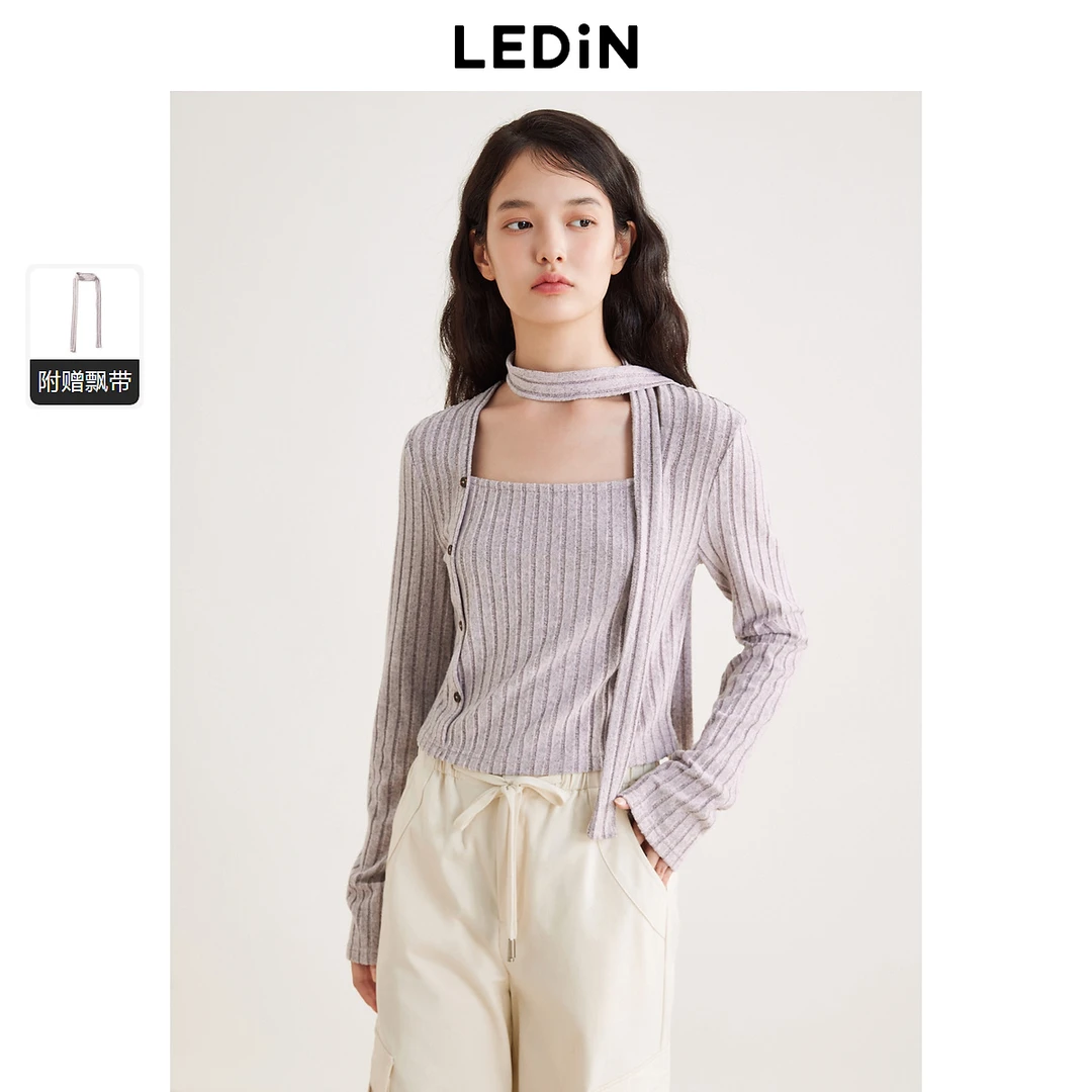 乐町飘带针织上衣1899