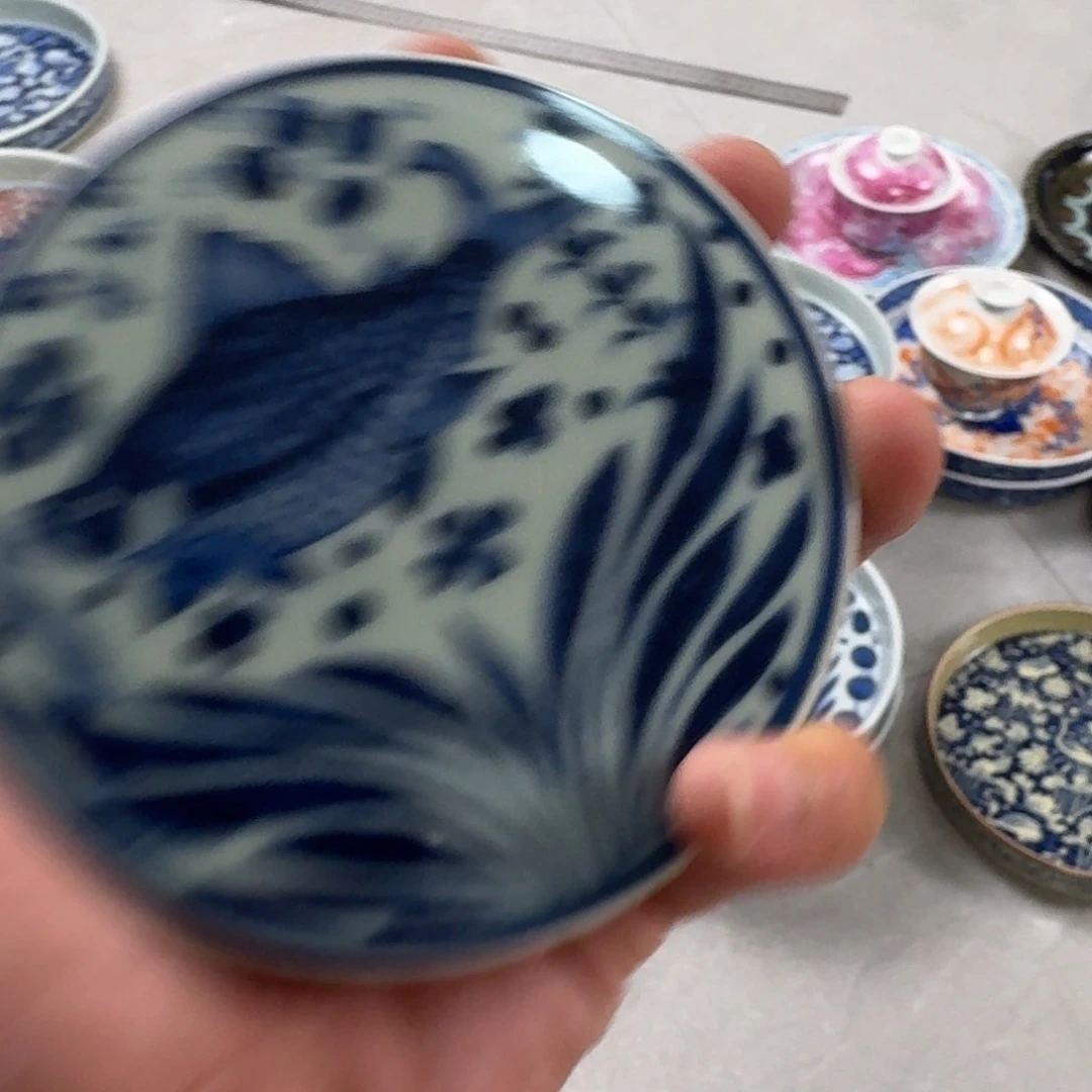 摆件清釉青花鱼藻纹盖置