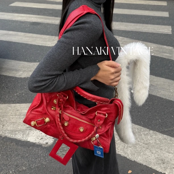 95新 Balenciaga/巴黎世家 花绮中古/巴黎世家红菠萝钉city机车包