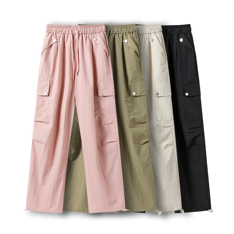 美式工装阔腿裤女夏季薄款小个子高腰显瘦直筒垂感拖地速干休闲裤