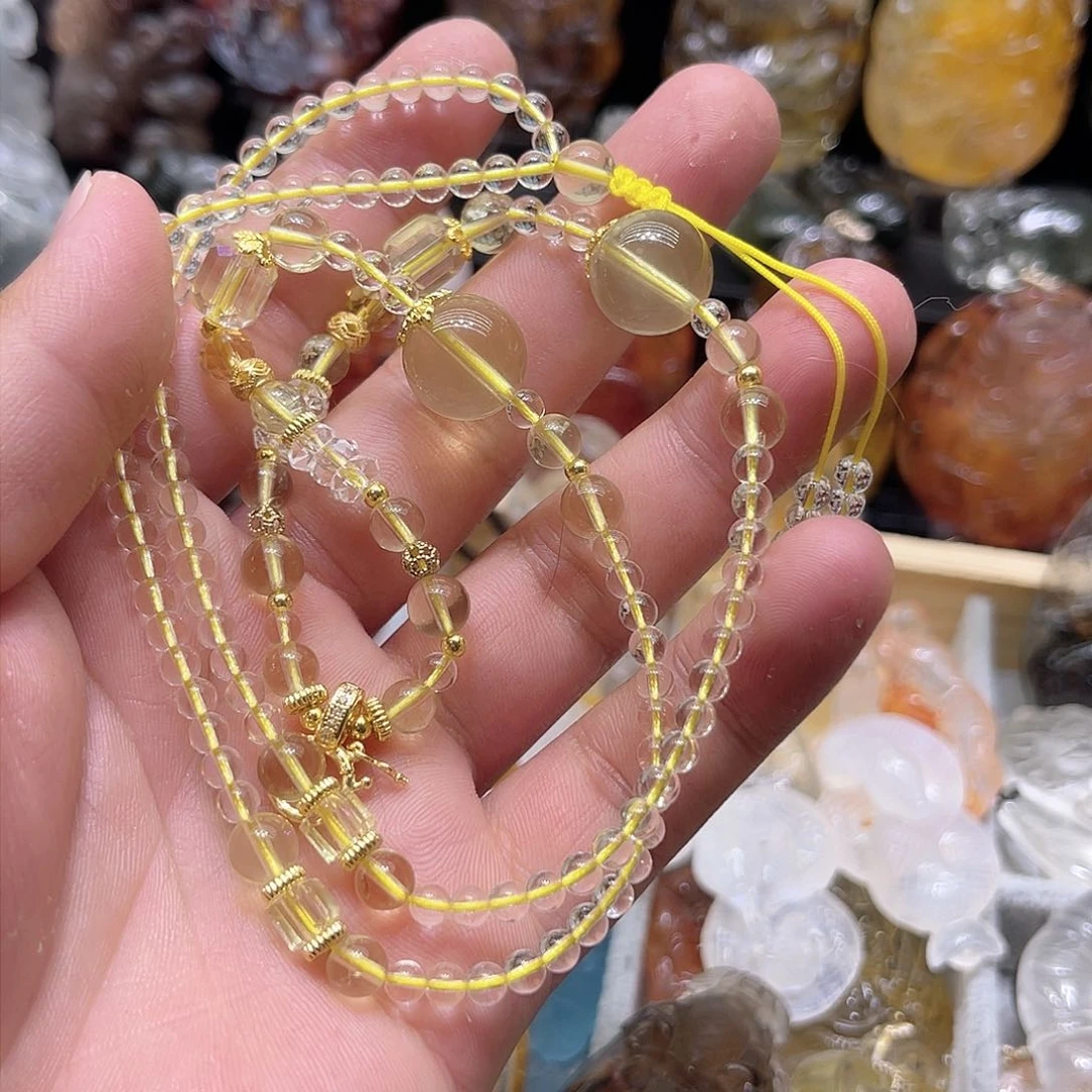 水晶颈饰未镶嵌工****安黄水晶九尾项链