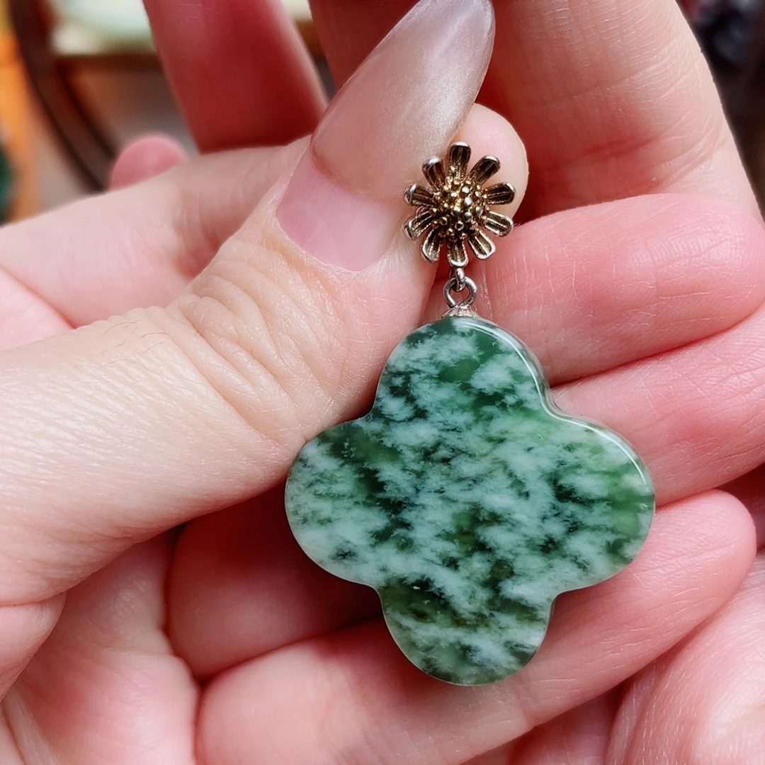 透闪石-蛇纹石玉银S925镶嵌颈饰