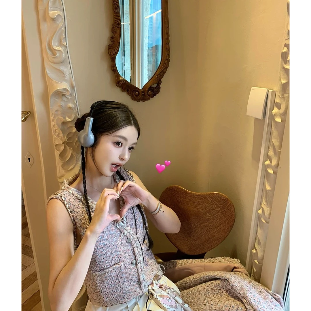 ICCLEK 针织粗花呢马甲上衣 百搭  无袖 修身 显瘦 -5195