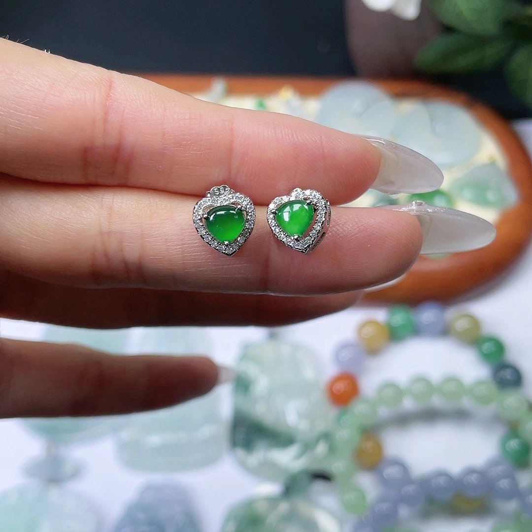 翡翠耳饰银S925镶嵌耳钉