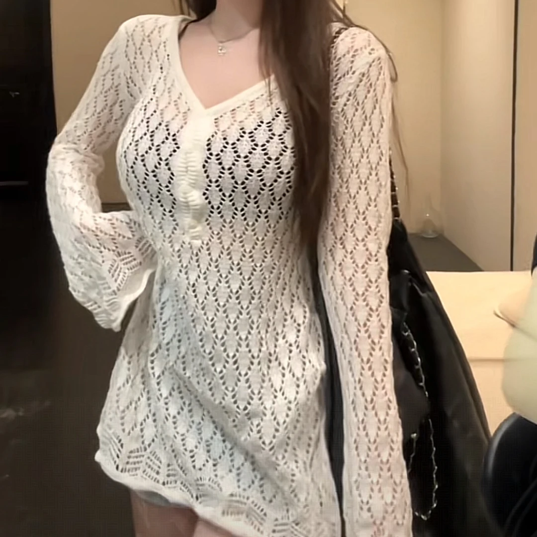 宽松慵懒风镂空防晒罩衫女外搭2025秋季新款设计感高品质长袖上衣