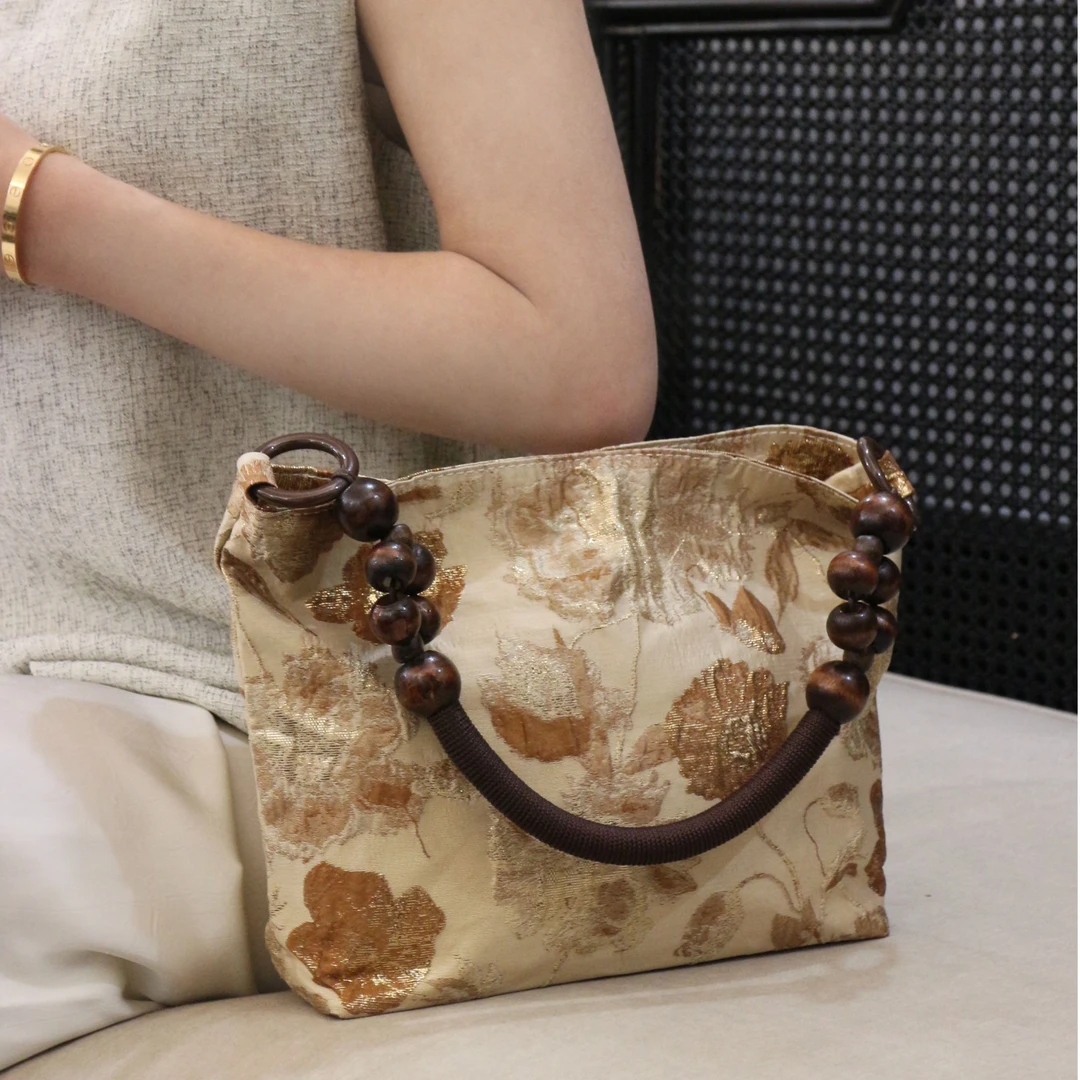 几礼新中式焦糖玫瑰复古提花腋下单肩托特包百搭编织大号托特包