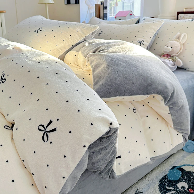 冬季加绒双面加厚法兰绒牛奶珊瑚绒床上四件套被套床单床品三件套