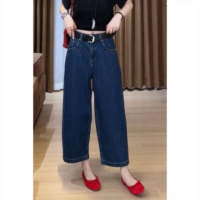 艾塔莉九分裤显瘦窄版阔腿裤女夏季新款胖mm牛仔裤子直筒裤小个子