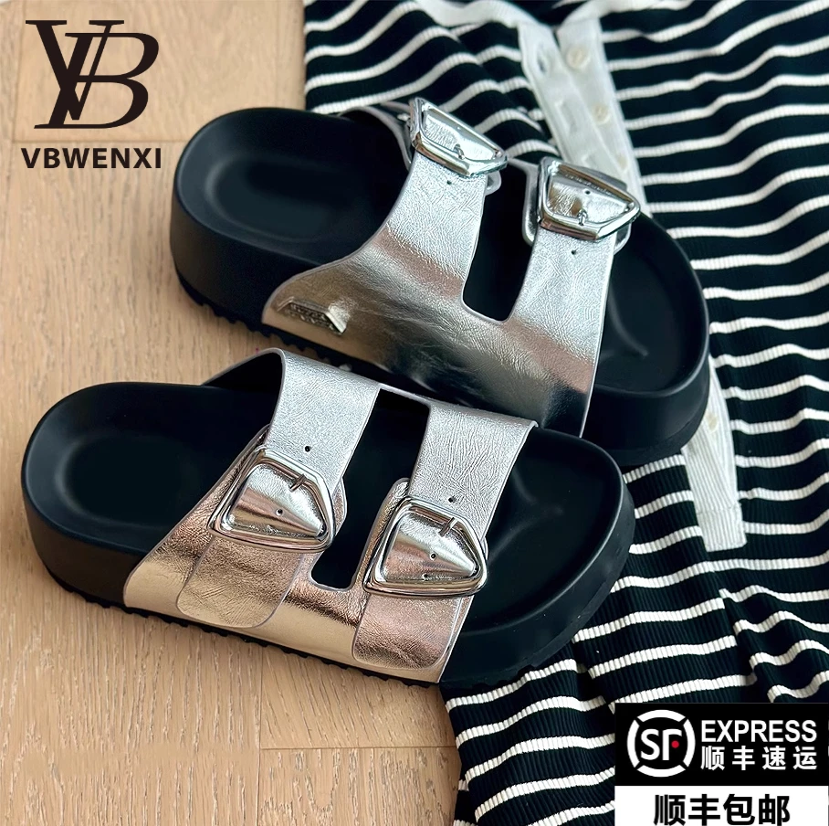 【一字拖】夏季透气外穿欧美时尚复古皮带扣厚底一字拖