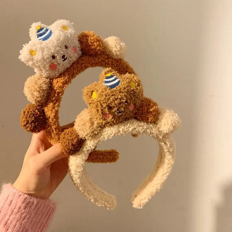 可爱小熊洗脸毛毛发箍女敷面膜专用化妆毛绒发日秋韩毛绒化妆洗脸