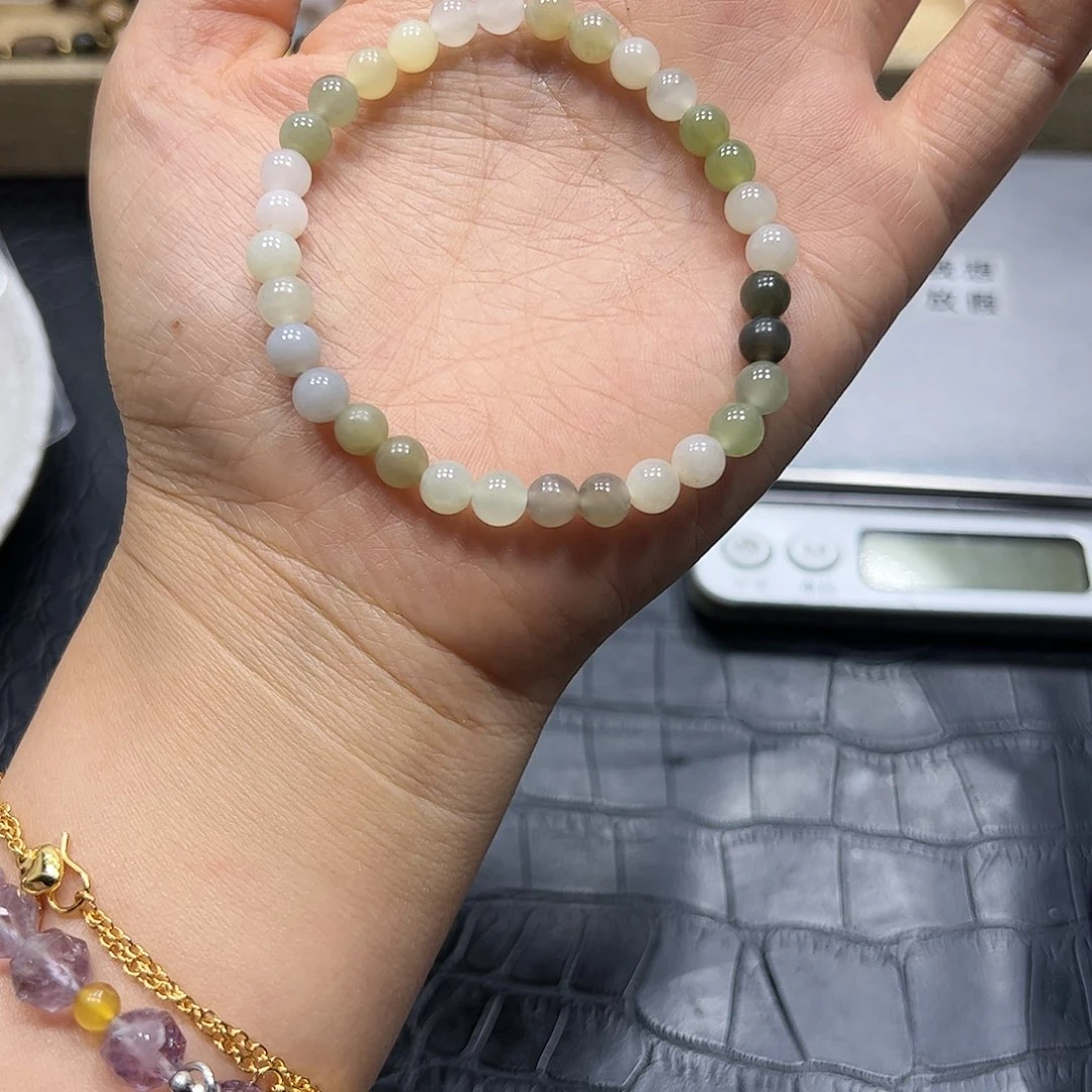 烟晶手链银S925镶嵌和田玉多宝小手链