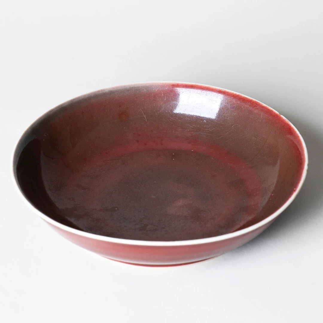 【古董】6、清道光  霁红釉撇口盘