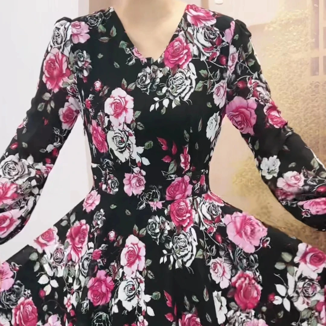 嫣雨蔻精品连衣裙修身显瘦波西米亚风花色连衣裙X555-250A