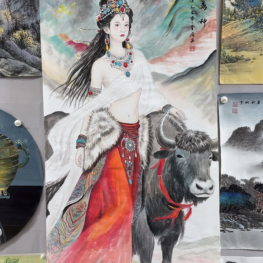 拾***者国画四尺尺寸70X140纯手绘作品
