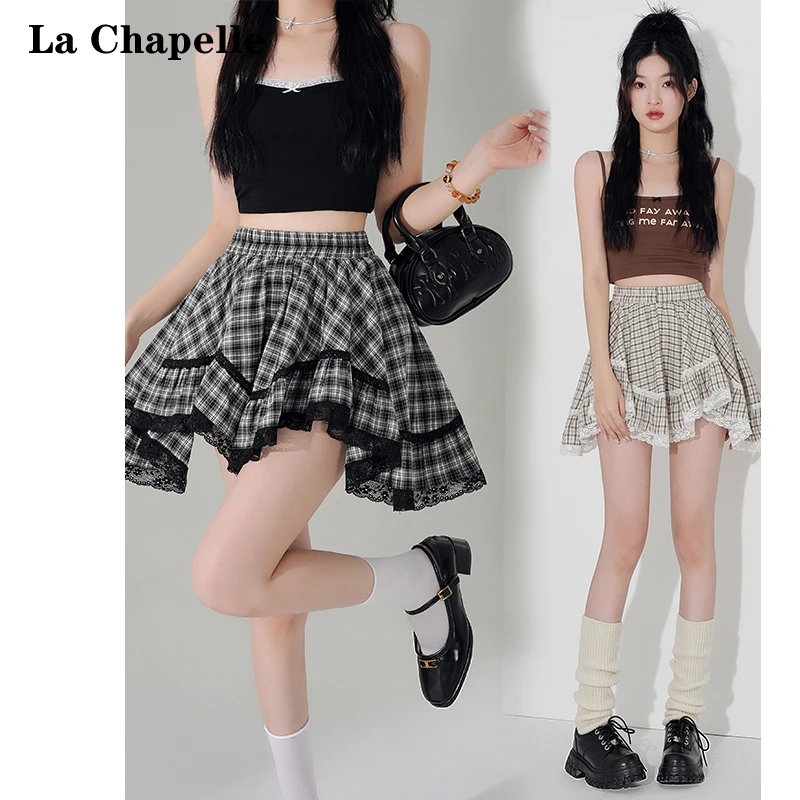 La Chapelle/拉夏贝尔韩系拼接蕾丝半身裙裤女2025夏季防走光短裙