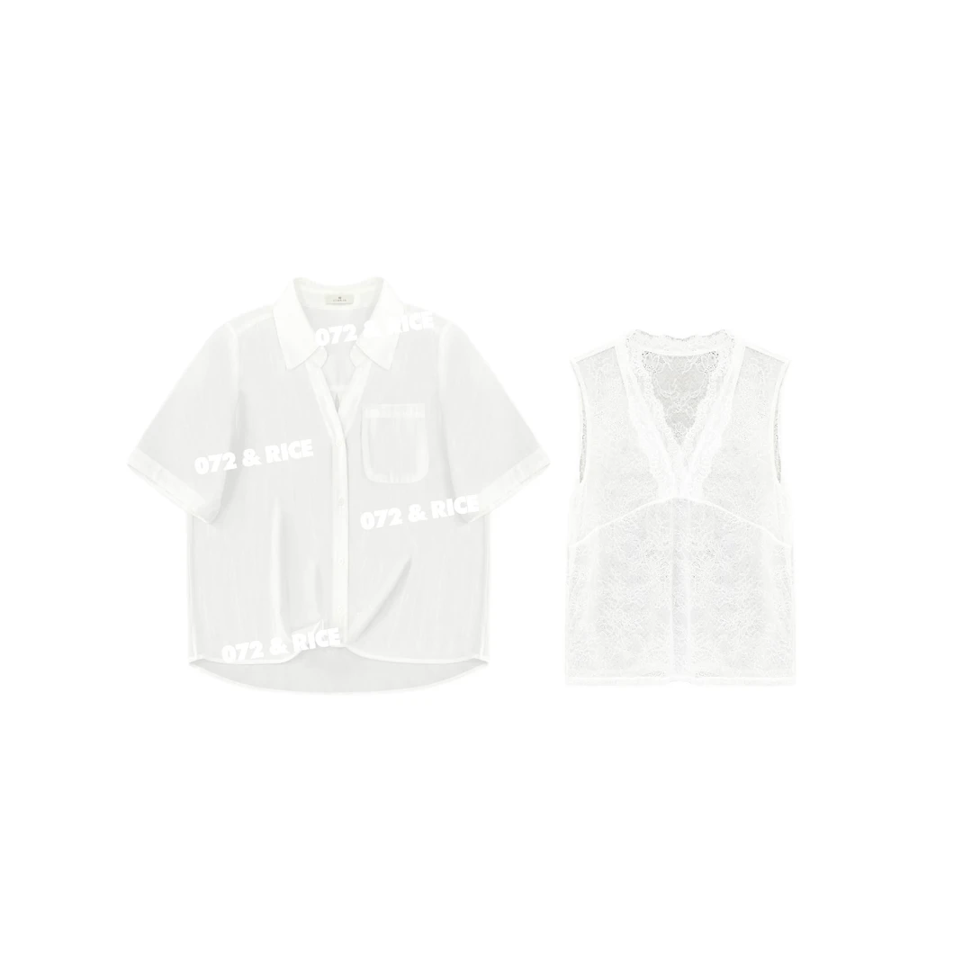 072 & RICE【月光曲】夏季休闲翻领短袖衬衫背心两件套 32S076Z*