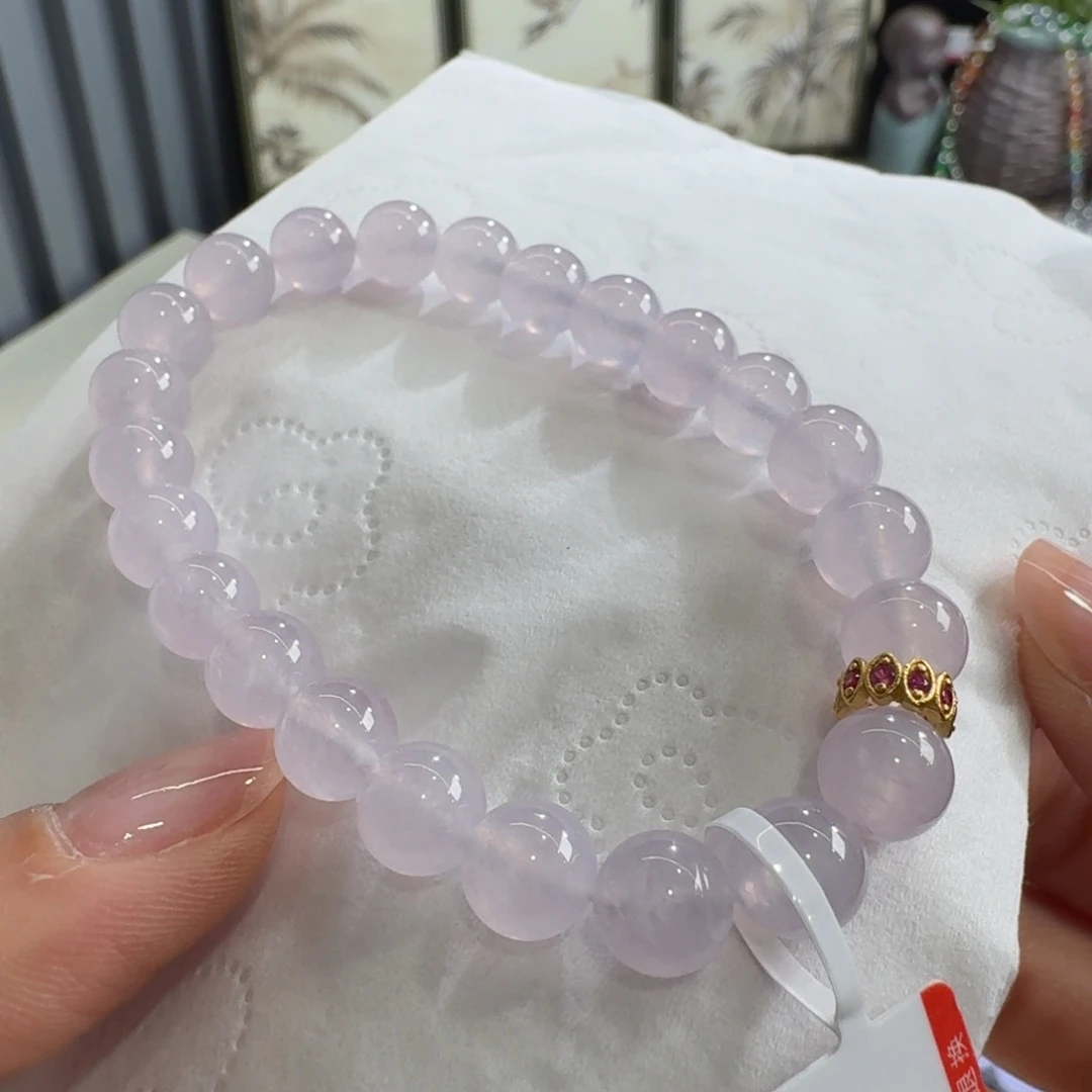 ****嘟未镶嵌手链翡翠高冰仙粉单圈8mm