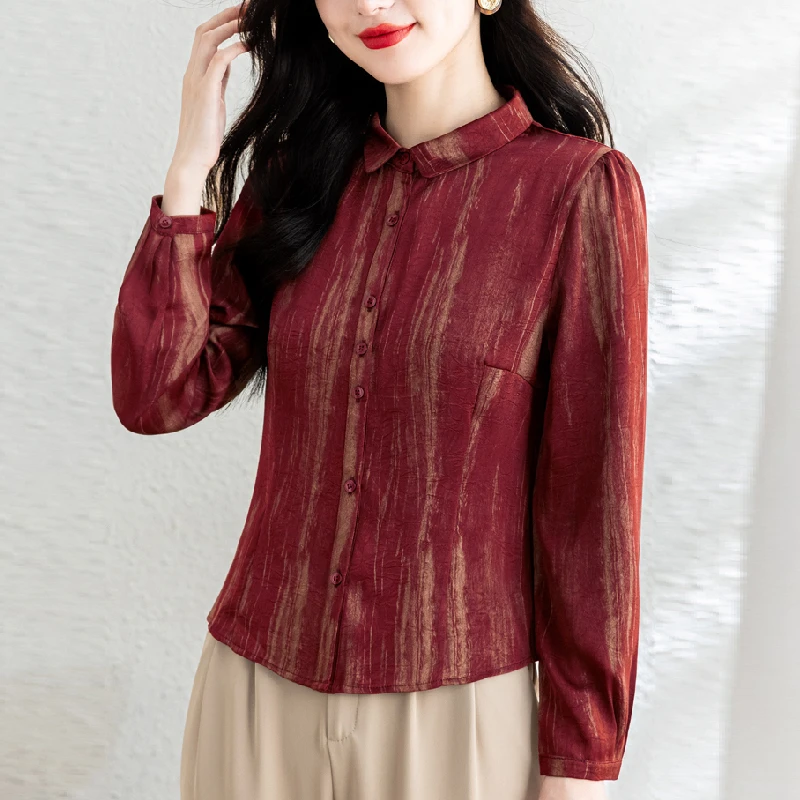 娃娃领衬衫女士洋气长袖小衫2025春秋季新款高端衬衣收腰短款上衣