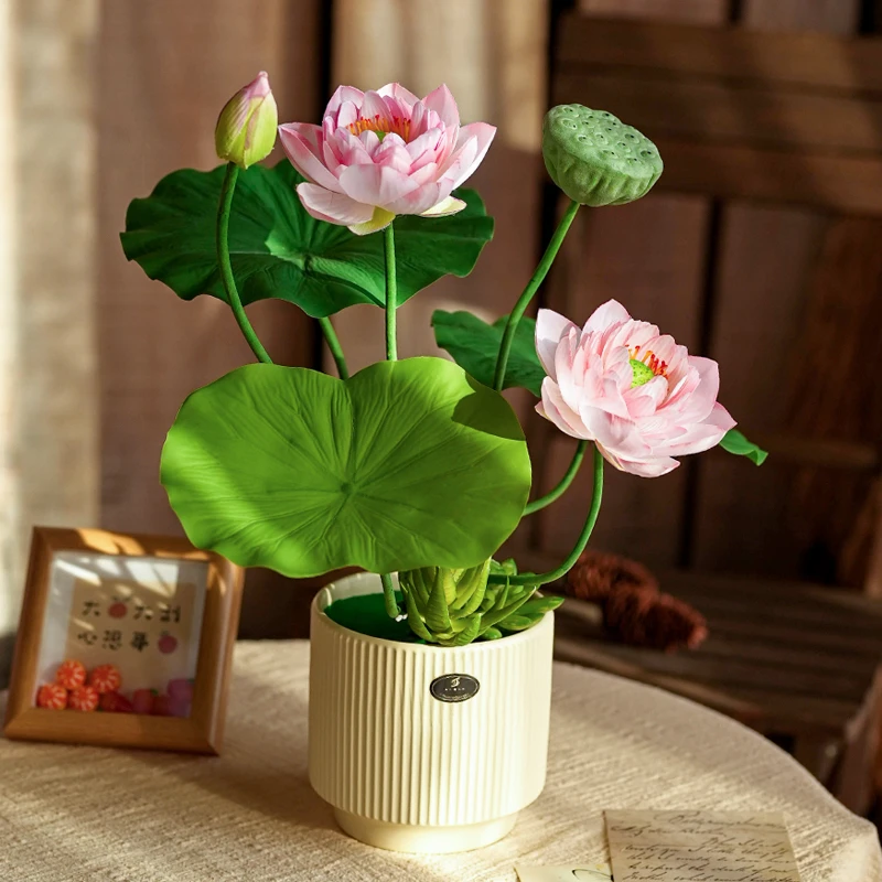 《为荷而来》新款荷花高档仿真花束客厅餐桌装饰摆设假花