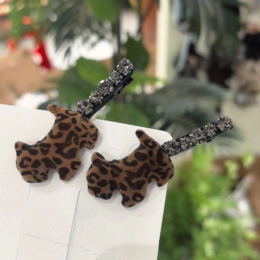 精致豹纹植绒小狗六公分压夹5217（对）