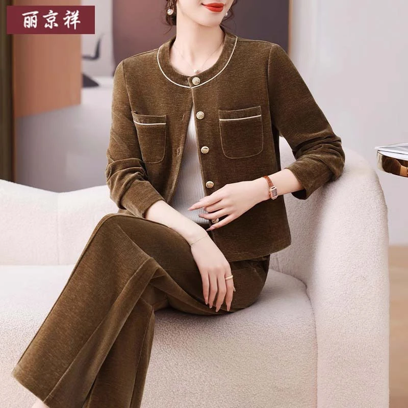 中年妈妈春装棒球领外套中老年人运动服套装女春秋两件套2025新款