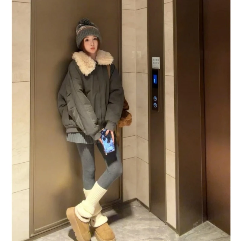 MARIE.COCO新款美式毛绒翻领夹克棉服外套高级感百褶裙秋冬潮流装