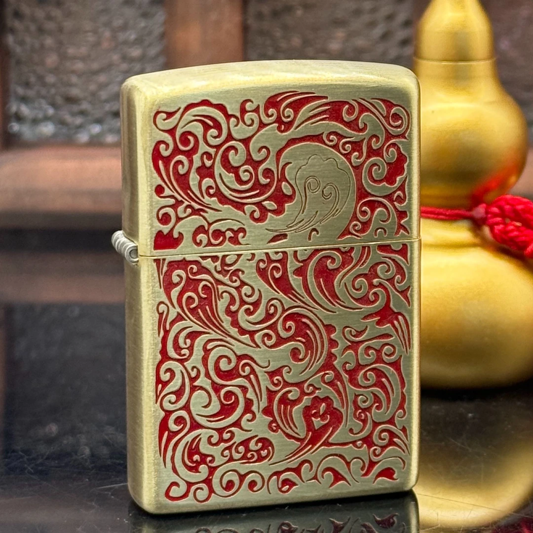 ZIPPO/之宝打火机 西汉流云黄铜精雕填红DYJ1