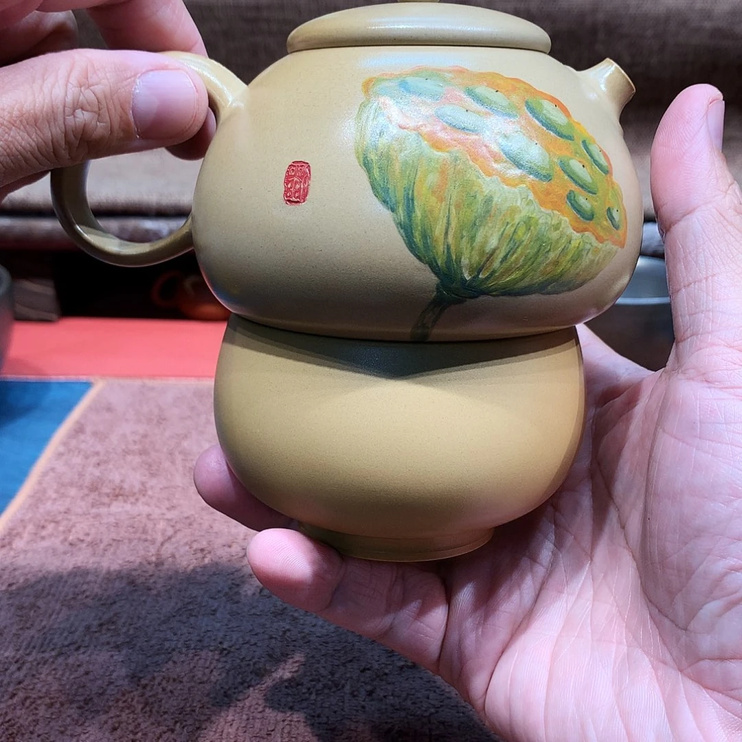 泥塑情***钟放漏泥绘壶230毫升大壶加杯子
