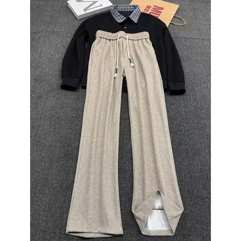 美式慵懒风休闲裤子男秋冬季加绒加厚垂感直筒裤慵懒松弛感阔腿裤