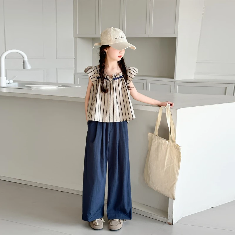 女童春季套装2025新款洋气时尚条纹两件套6-12岁中大童春款衣服潮